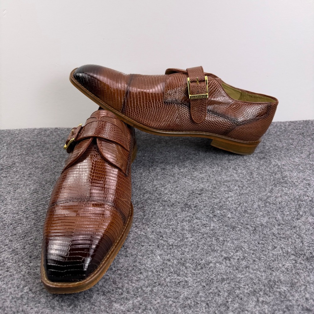 Belvedere Genuine Lizard Monk Strap Dress Shoes Mens 13 Brown Exotic Leather